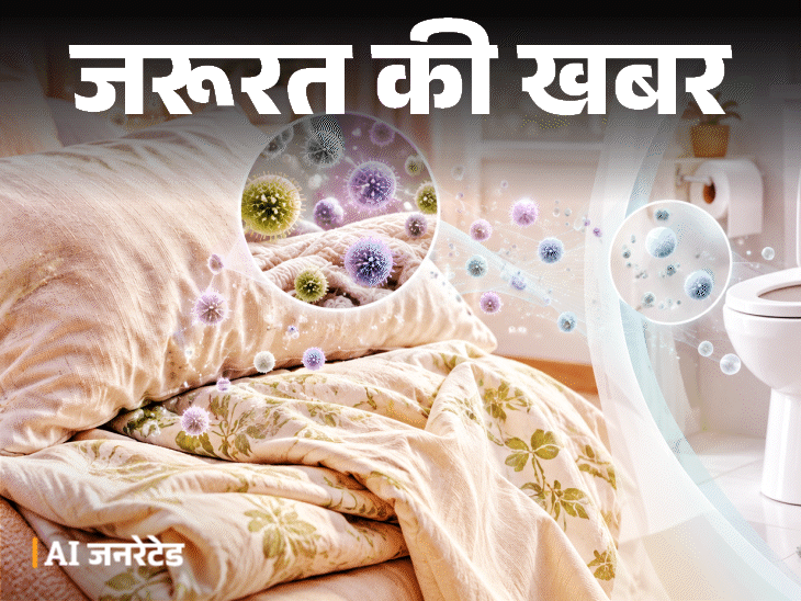 जरूरत की खबर- टॉयलेट सीट से गंदा पिलो कवर, बेडशीट: हो सकते हैं 17 हजार से ज्यादा जर्म्स, जानें घरेलू कपड़ों को कितने दिन में धोएं जरूरत की खबर- टॉयलेट सीट से गंदा पिलो कवर, बेडशीट: हो सकते हैं 17 हजार से ज्यादा जर्म्स, जानें घरेलू कपड़ों को कितने दिन में धोएं